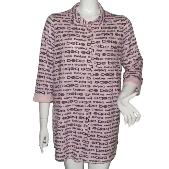 BEBE Knit Nightgown, L, LOGO, Pink & Black, Mid sleeves, button front - Picture 1 of 12